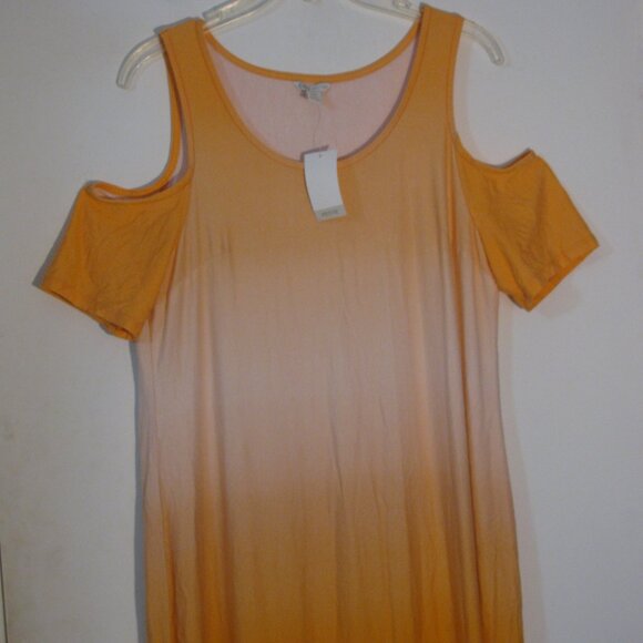 * Cato Orange Maxi Dress MP Medium Petite NWT Burnout Ombre Orange Cold Shoulder - Picture 2 of 5